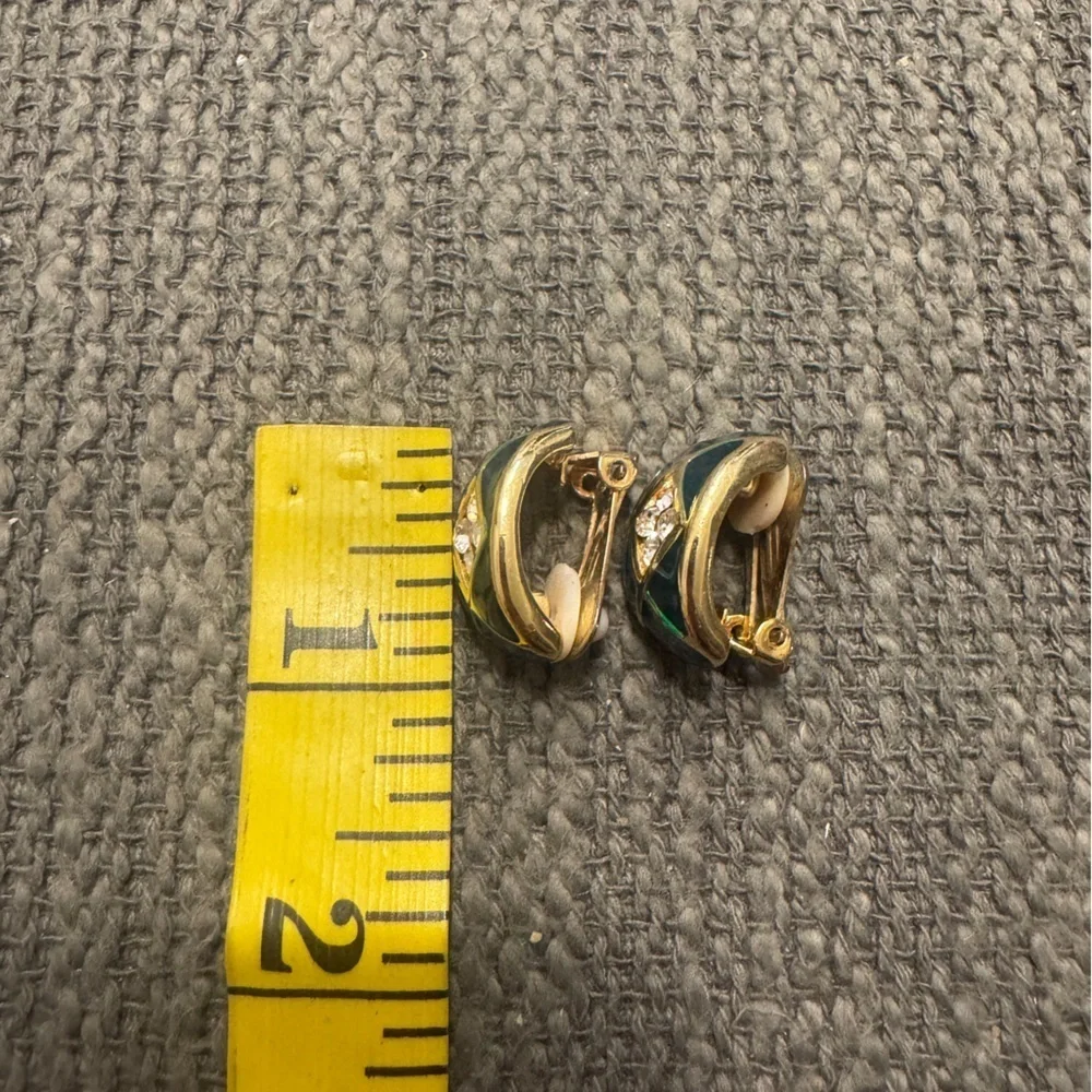 80’s Clip On  Green and Gold Women's Earrings